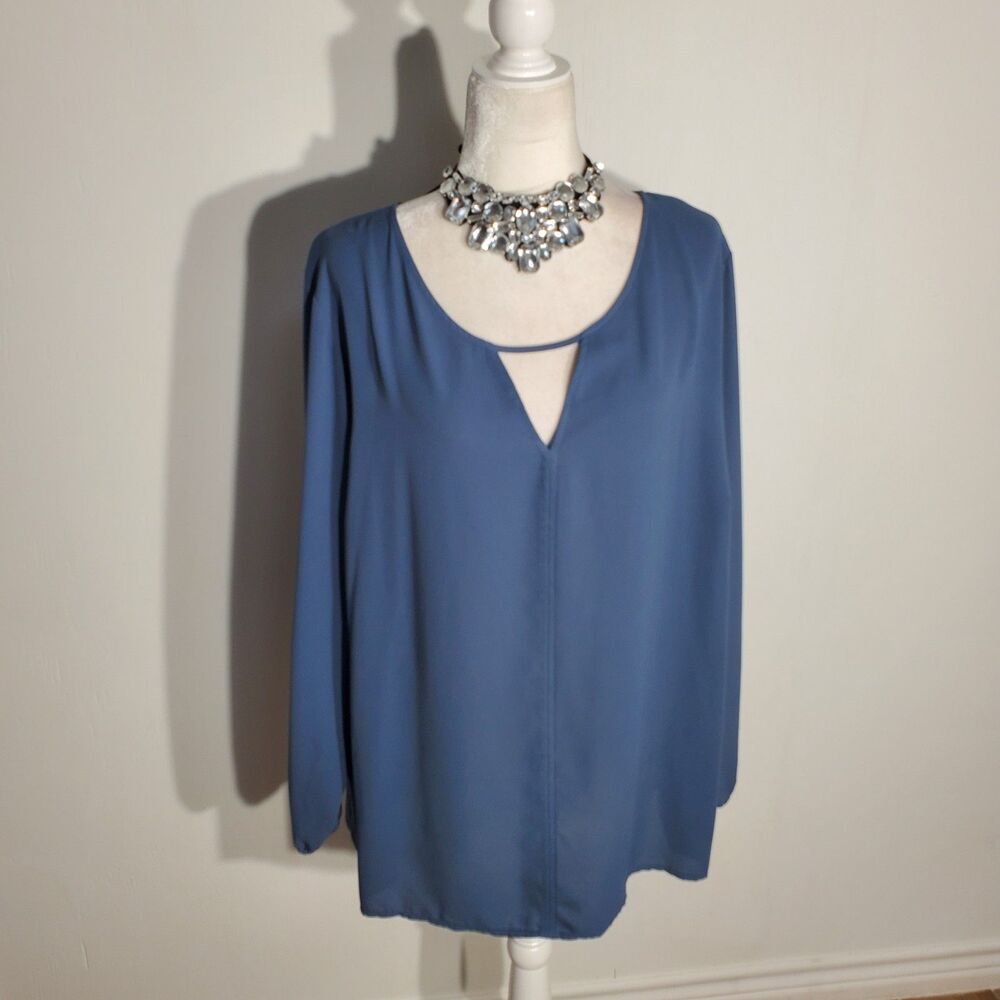 TERRA & SKY TUNIC BLUE LONG SLEEVE POLYESTER SIZE 2X(RUNS BIG LIKE 3X)